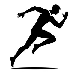Clean black and white silhouette vector of a paathlete running on white background