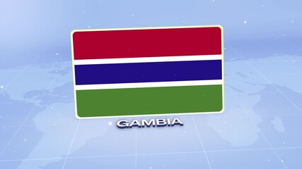 Gambia National Flag Animated 3D Render with Futuristic Blue Background