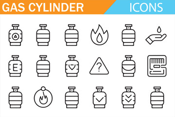 Vector icons representing gas cylinders, hazards, and fire safety precautions.