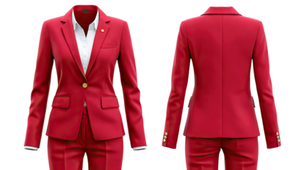 Chic Red Suit: A stylish, professional red suit ensemble, a symbol of confidence and authority. The suit features impeccable tailoring and a crisp, professional design.