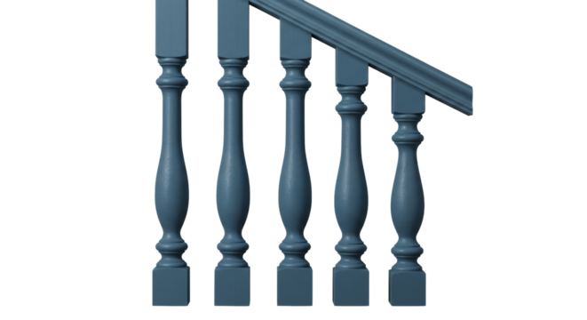 Exterior blue balusters for a classic style railing png isolated on transparent background