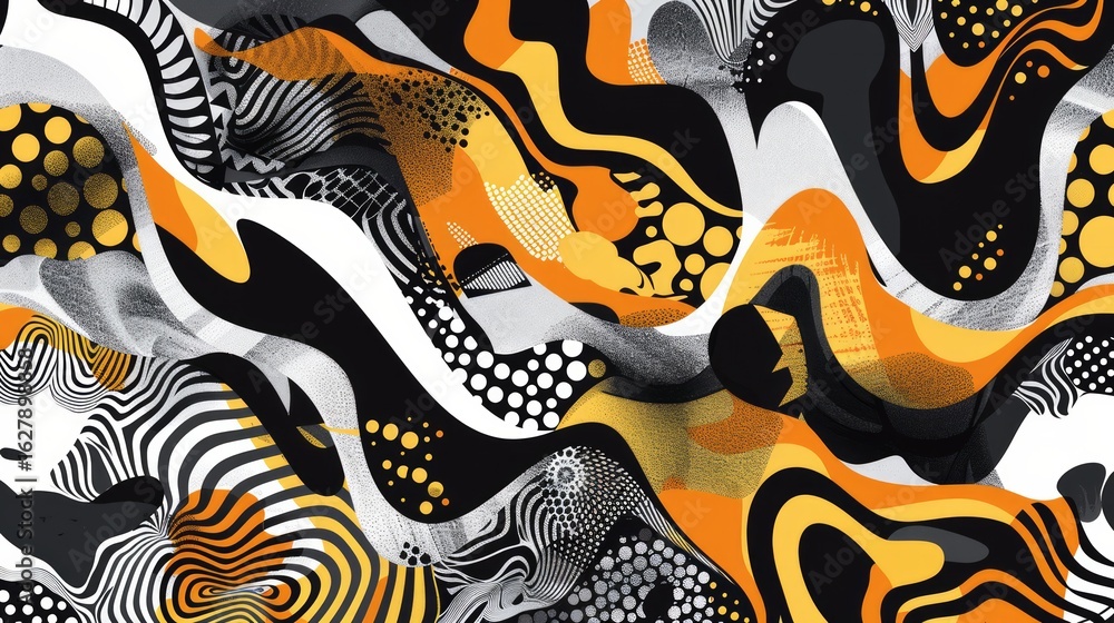 Poster the image showcases an abstract, psychedelic design with intricate patterns and bold shapes