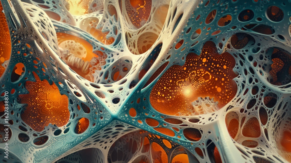 Poster the image showcases an abstract, psychedelic design with intricate patterns and bold shapes