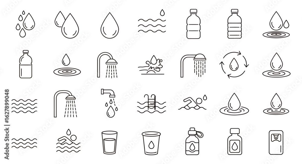 Aufkleber a comprehensive set of outline vector icons depicting various water-related concepts, including drop