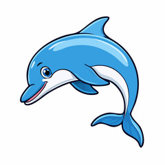 Fototapeta premium A delightful cartoon depiction of a friendly blue dolphin leaping playfully in the ocean
