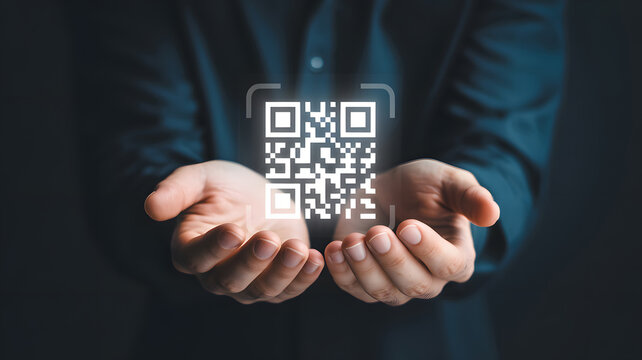 Unlock digital access with a secure QR code presented in open hands, symbolizing connection and modern information sharing