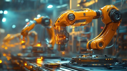 Detailed Industrial Robotic Arm Technology in a Manufacturing Plant Setting Image