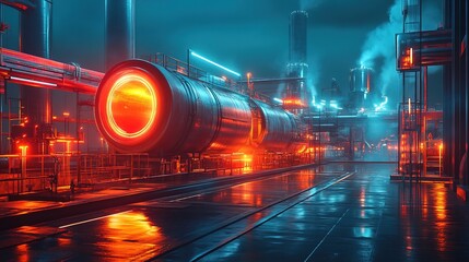 Cyberpunk Futuristic Industrial Plant with Glowing Details and Modern Architecture