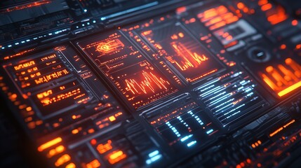 Futuristic Scifi Interface Display Panel with Data and Graph Analysis