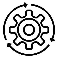 Icono engranaje con flechas girando con líneas 