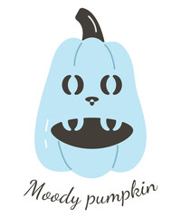 Cute Halloween pumpkin sticker with a funny phrase in pastel colors.
