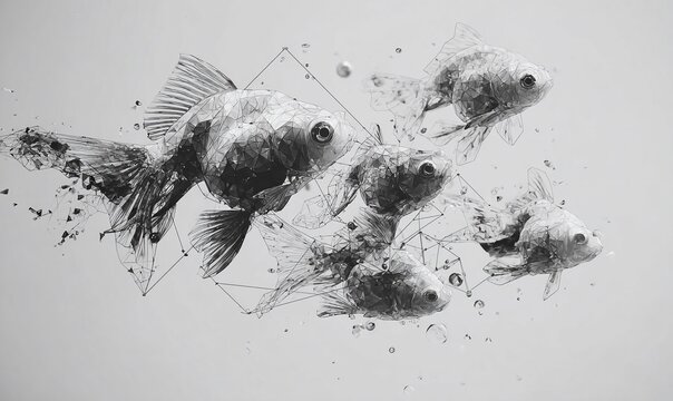 Pesci astratti in monocromia: rappresentazione geometrica