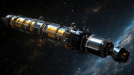 Realistic Detailed Spacecraft Metallic Spaceship Concept Art Design in Outer Space