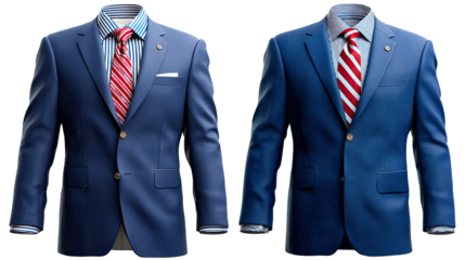 Stylish Ensemble: showcasing two impeccably tailored, vibrant suits, each ensemble elegantly captures sophistication, perfect for business settings. 