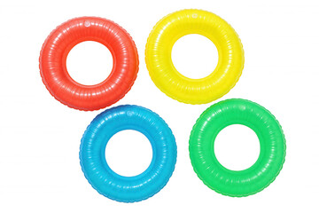 Four Colorful Inflatable Rings Arranged in a Circular Pattern, Evoking Summer Fun and Aquatic Activities