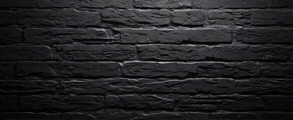 The black brick wall with textured surface for modern design projects.