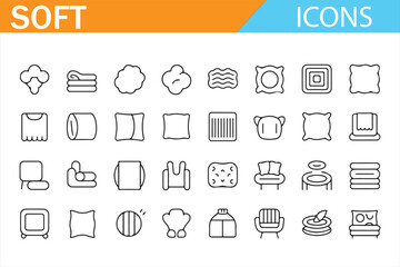 Illustrative icons for soft textures, including cotton candy, pillows, and towels.