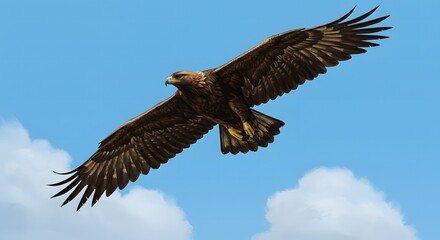 Obraz premium Golden Eagle Soaring in Blue Sky - Majestic Flight