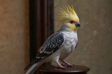 Beautiful Cockatiel Parrot with Bright Orange Cheeks in Living Room, Domestic Cockatiel Bird Indoors, Cockatiel Parrot, red tailed hawk perched
