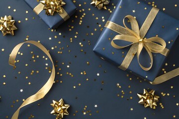 Elegant Gift Boxes with Golden Bows and Ribbons Background