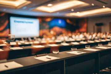 Blurred conference room. Defocused lecture, presentation. Abstract.