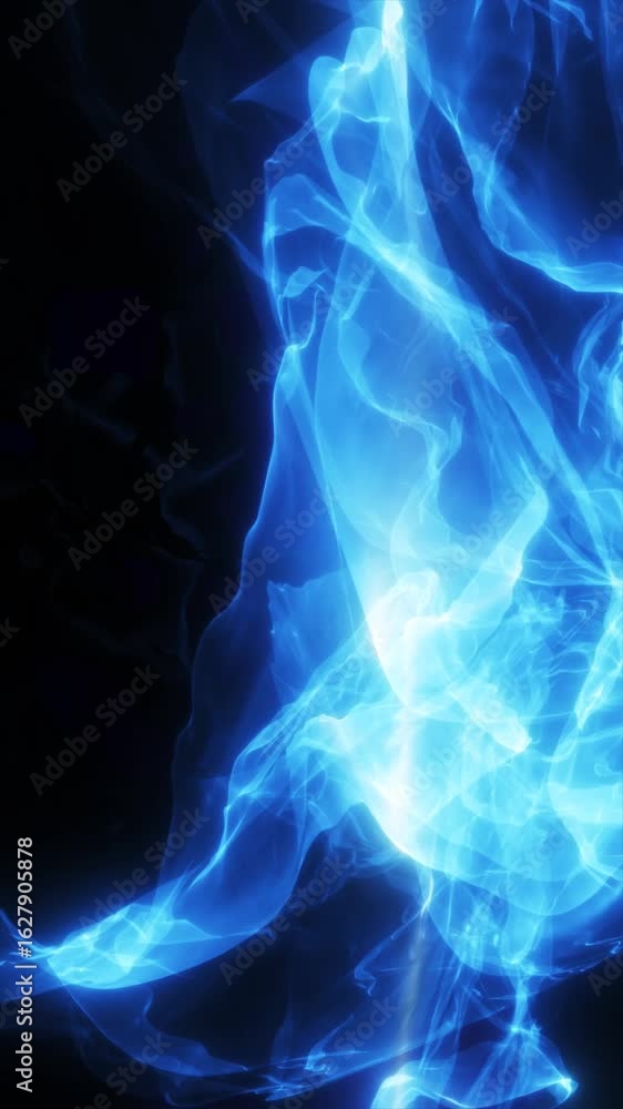 Poster enjoy a stunning display of fluid blue motion with glowing effects and dynamic abstract shapes.