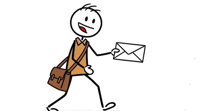 Animated Stick Figure Mailman Delivering Letter Loopable Background Graphic