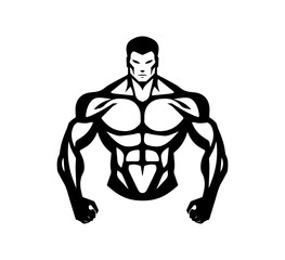 Fototapeta premium Muscular figure graphic with strong physique in black and white is perfect for gym posters, fitness apparel designs, and health related content.
