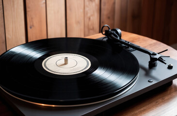 A blank, black vinyl record ready for audio recording.