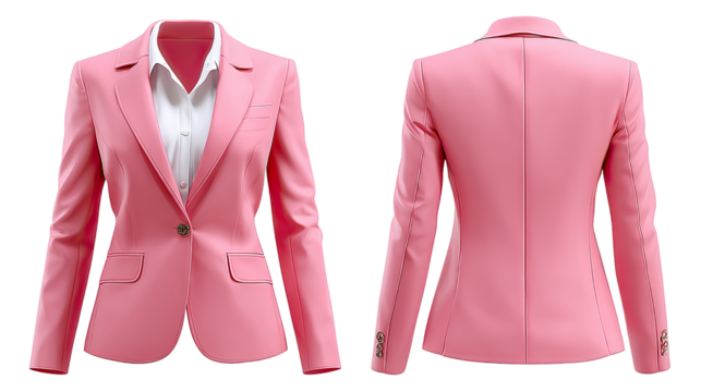 Pink Tailored Jacket: A sleek, modern pink tailored jacket, presented both front and back, highlighting its design and structure, embodying professional elegance.