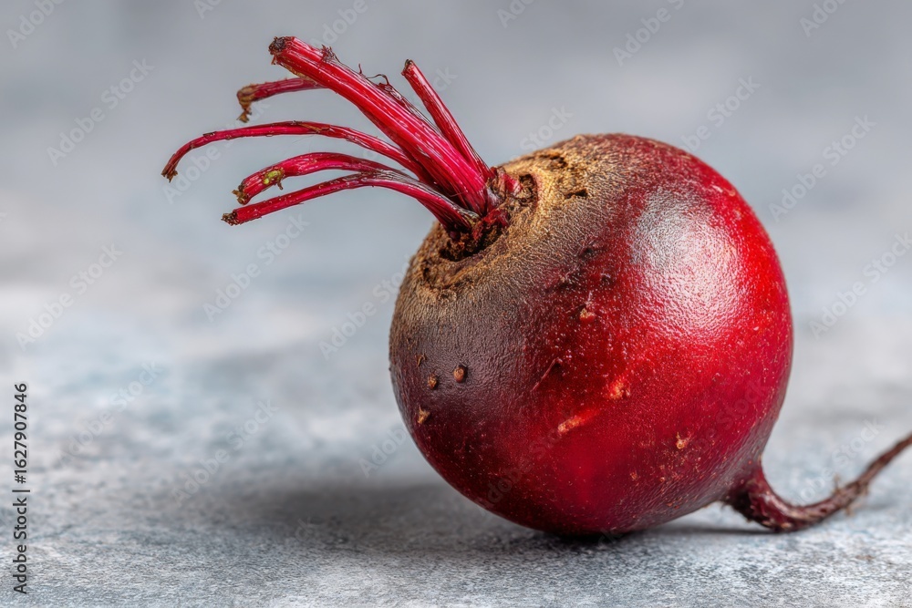 Poster fresh red beet showcasing vibrant color and crisp texture on a gray background in a culinary setting