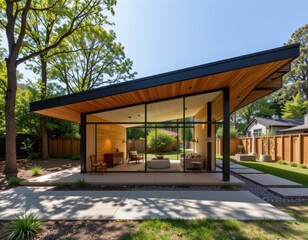 roof openings in pavilion cast shifting beams of sunlight throughout day highlighting key interior spaces layout developed around natural lighting patterns for comfort and clarity