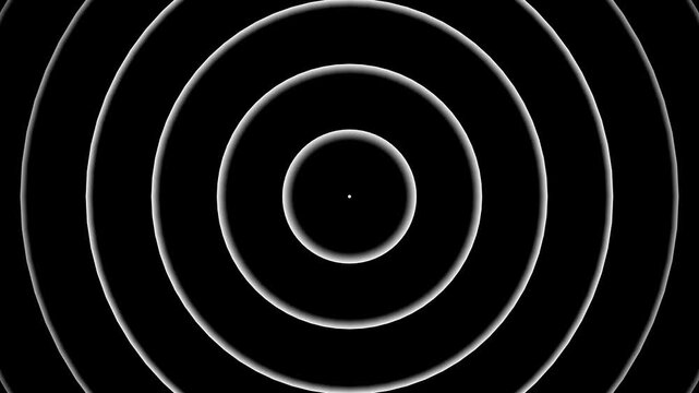 Abstract concentric circles expanding outward with soft white glow on black background modern