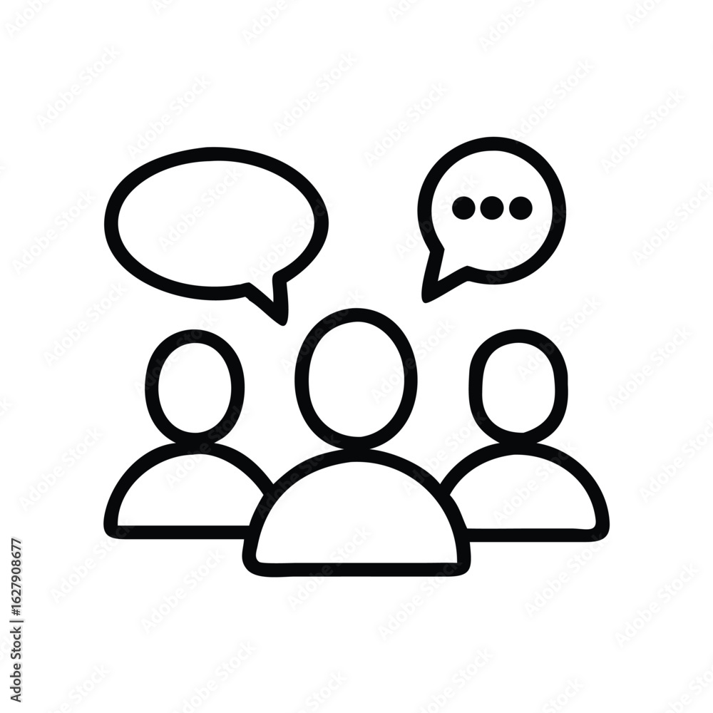 Poster Group communication and discussion vector icon representing teamwork and brainstorming session concept design