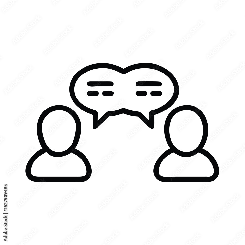 Poster communication icon representing conversation and dialogue between two people in a meeting setting de