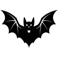 Cartoon Bat with Open Wings in Black Silhouette Style for Halloween Design silhouette