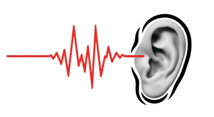 Human ear with sound wave illustration isolated on transparent background