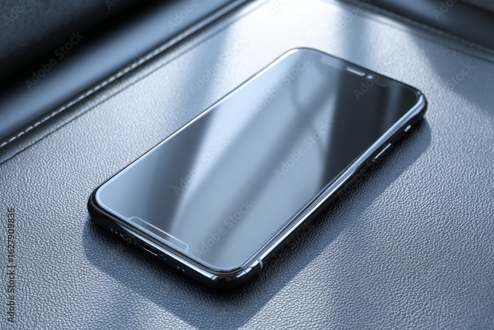 Aufkleber modern smartphone resting on a textured surface with soft light highlighting its sleek design and re