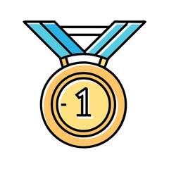 First place gold medal icon for victory and success, a vector symbol of achievement