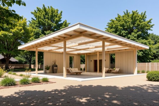 pavilion integrates solar shading systems activated by temperature sensors smart structure adapts to heat conditions ensuring comfort without external energy