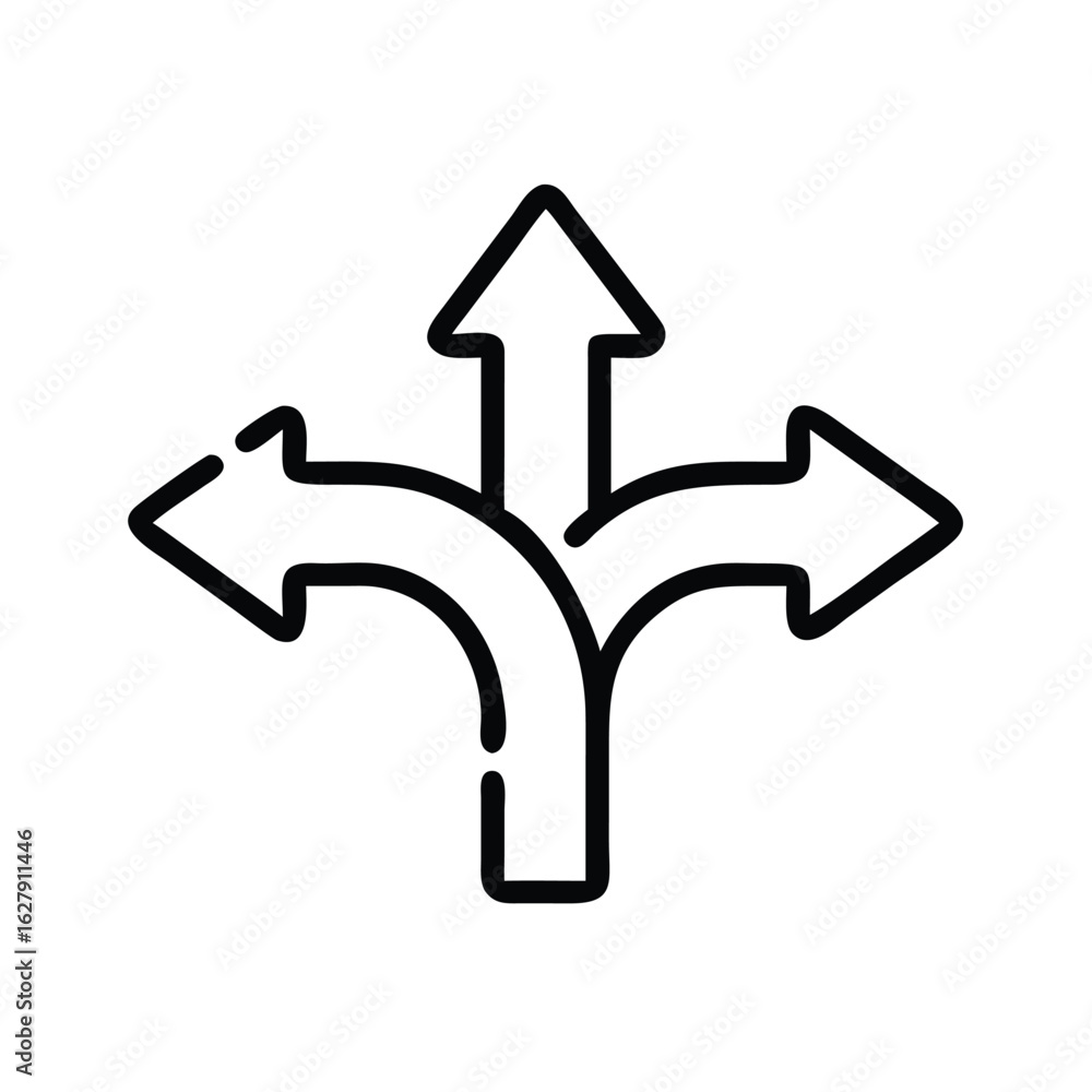 Poster decision making process arrow direction choice path options selection strategy alternatives icon vec
