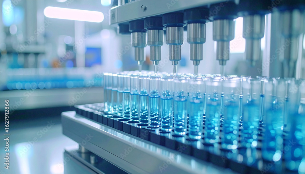 Poster automated precision in laboratory: a close-up captures the meticulous operation of automated machine