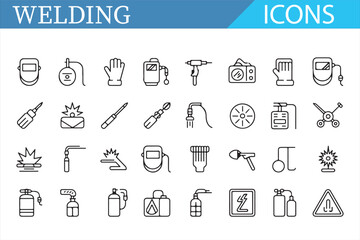 Set of vector icons illustrating essential welding safety and tools