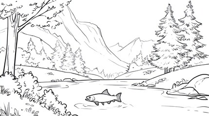 Simple black and white landscape drawing