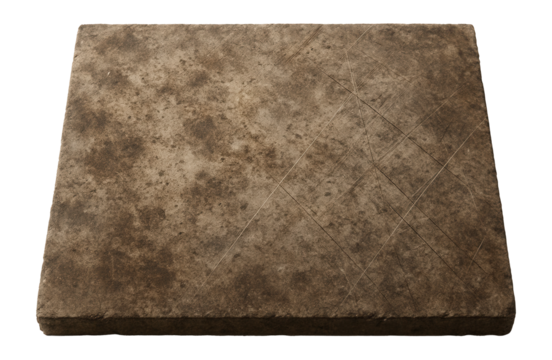 Brown square paving stone with a rough texture and faint crossing lines on transparent background.