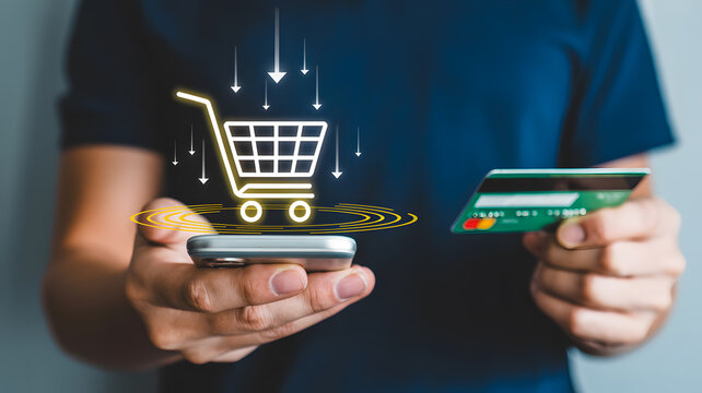 Effortlessly shop online with your smartphone and credit card, embracing the convenience of digital transactions for a seamless retail experience. - Powered by Adobe