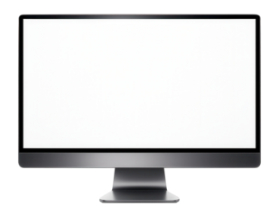Sleek and modern widescreen computer monitor with a blank screen on transparent background.