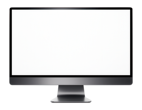 Sleek and modern widescreen computer monitor with a blank screen on transparent background.