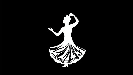 Fototapeta premium White silhouette of a woman in a flowing skirt performing a dance against a black background