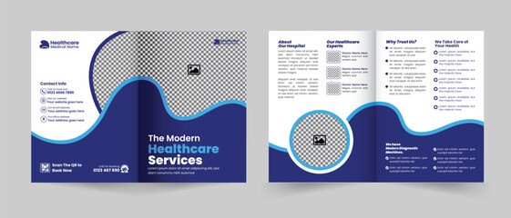 Medical, healthcare, and clinic Services promotion bifold brochure design for Healthcare business, multipurpose 2-fold brochure design template